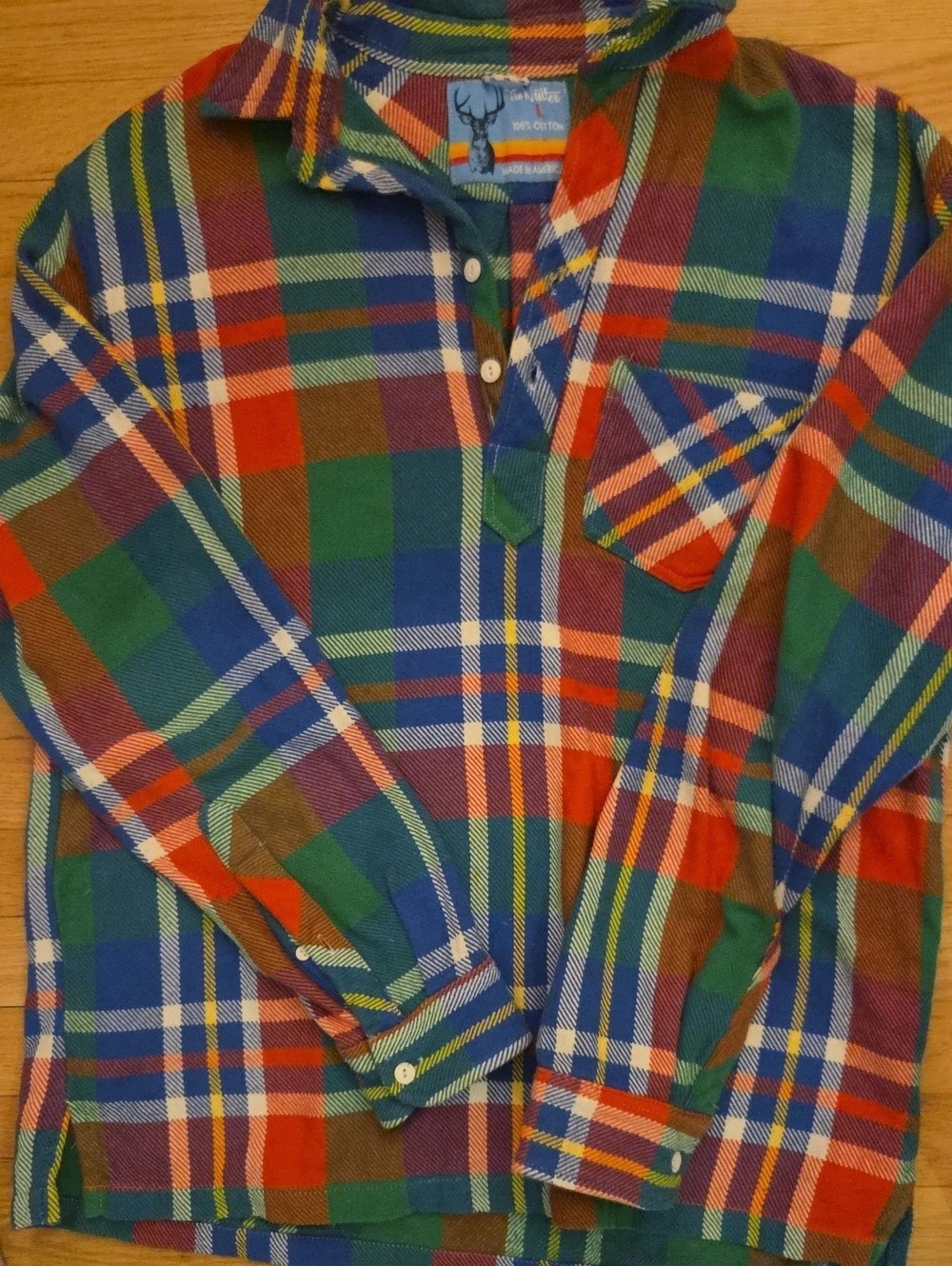 The Nutter by Chubbies Rainbow Plaid Flannel Pullover Henley Shirt L